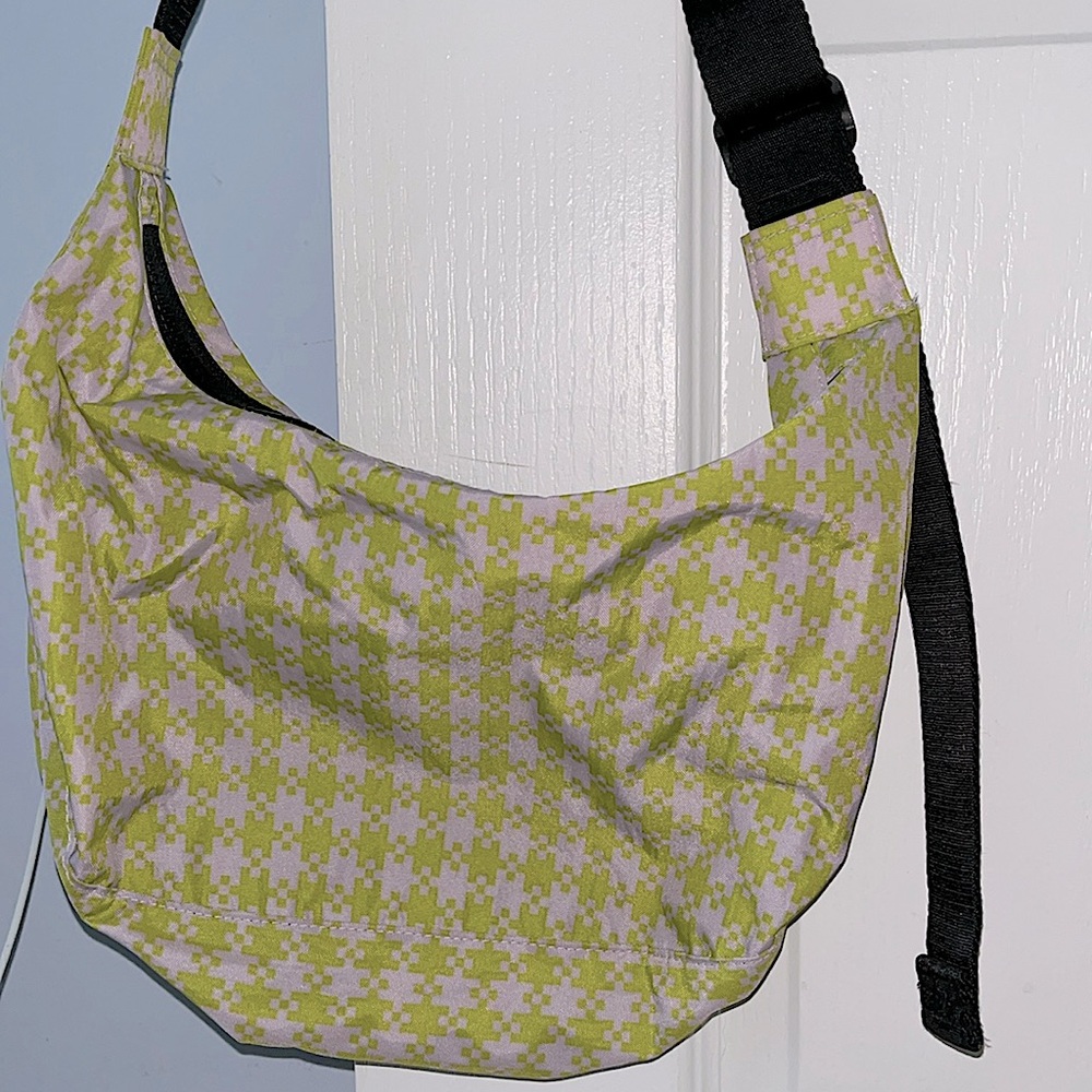 EUC BAGGU Medium Nylon Crescent Bag - Pink Pistachio Pixel Gingham